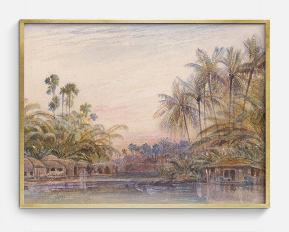 Vintage Tropical Landscape Art Antique Landscape Painting