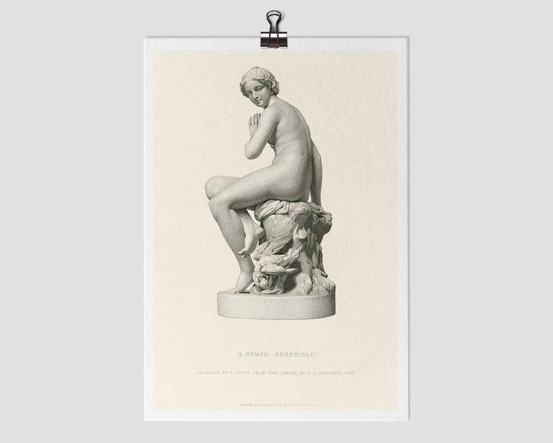 Vintage Nymph Surprised Fine Art Drawing Print