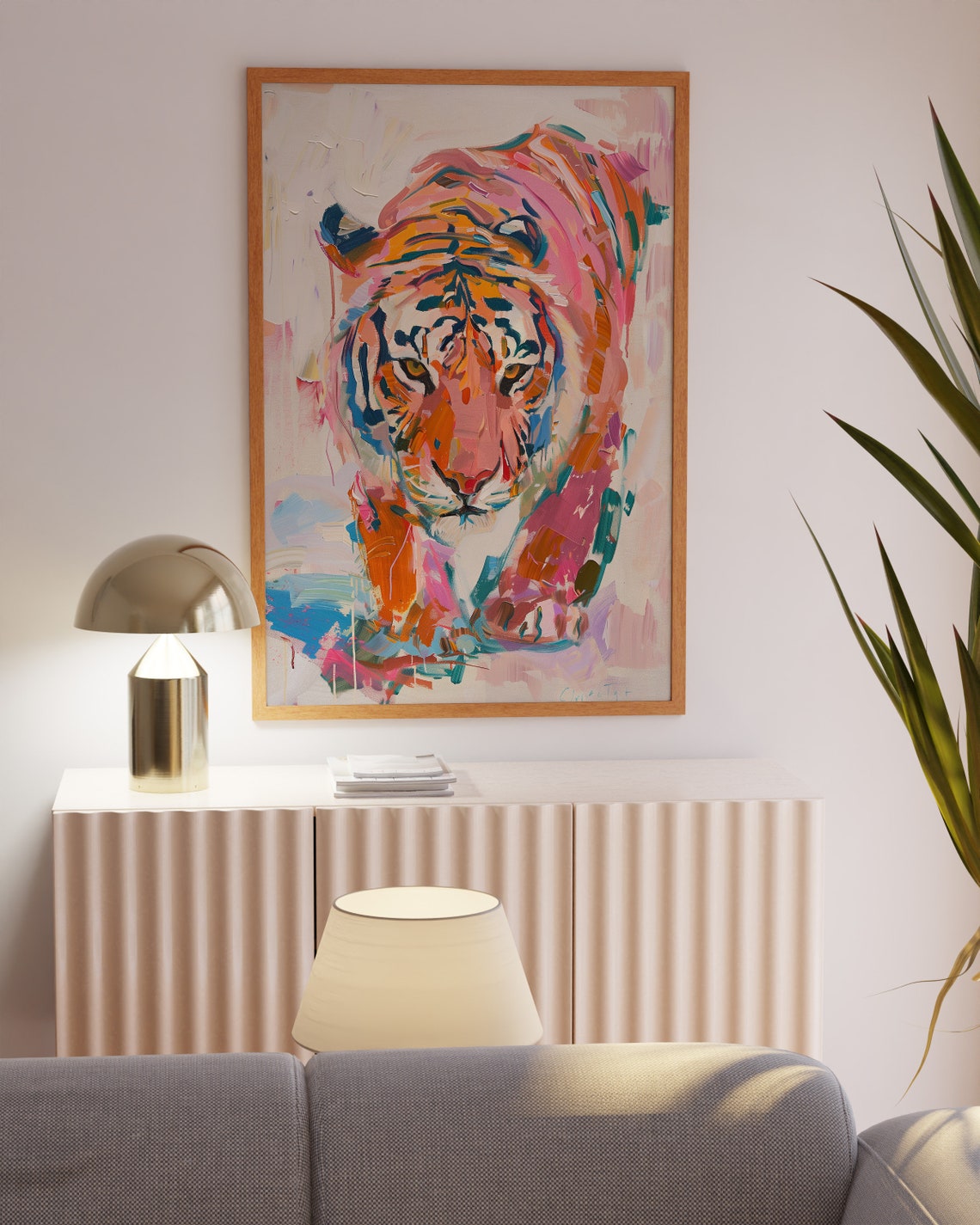 Soft Pastel Tiger Walking Dreamy Watercolor Wildlife Bedroom Poster - Image 4