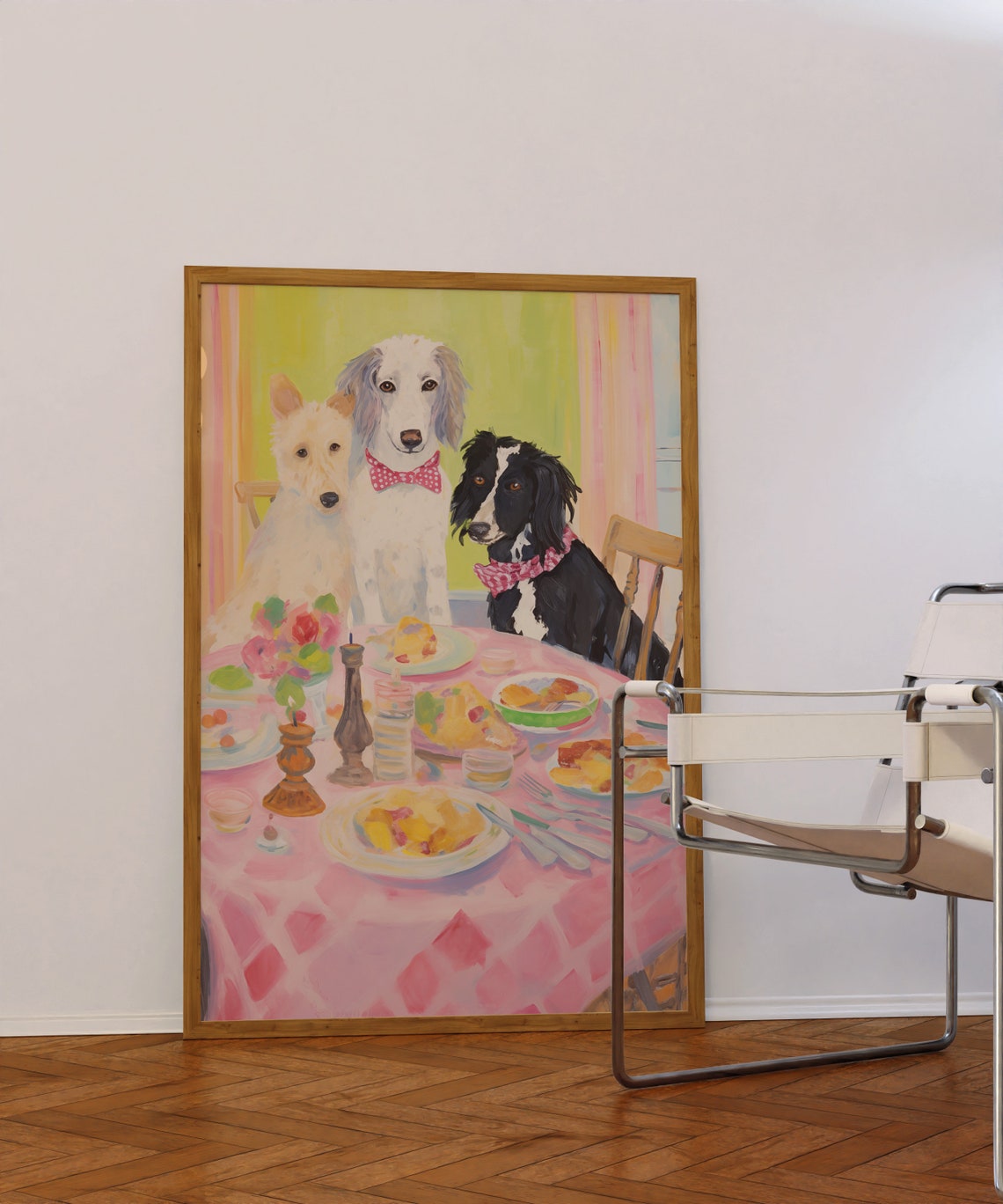 Three Dogs Dining at a Table with Bow Ties Funny Kitchen Art Poster - Image 2