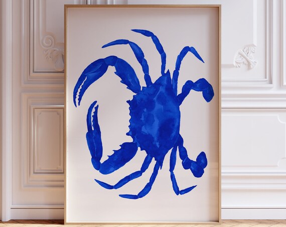 Blue Crab Print Watercolor Crab Poster Seafood Kitchen Decor Coastal Aesthetic Shellfish Art Nautical Print Watercolor Food Print