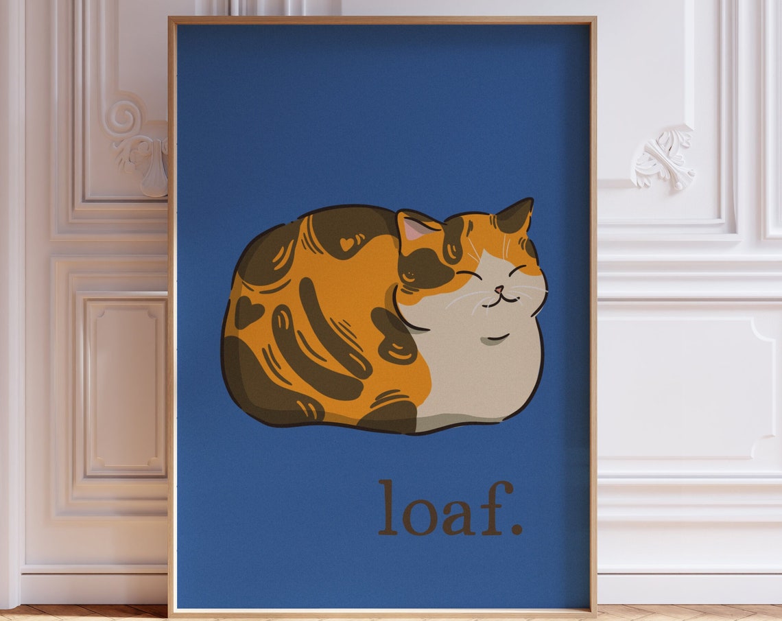 Loaf Calico Cat Cute Retro Navy Blue Kitchen Cat Lover Poster