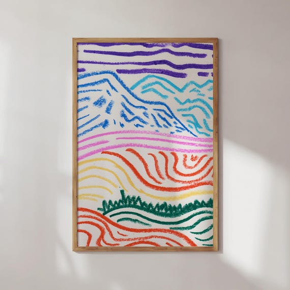 Abstract Mountain Art Print Colorful Wavy Lines