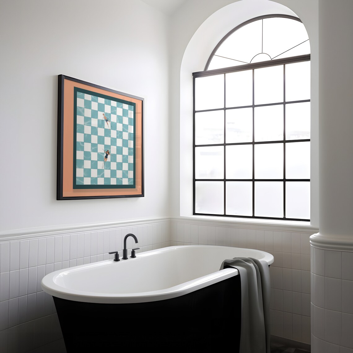 People At Pool Retro Checkerboard Poster Art Print - Image 2