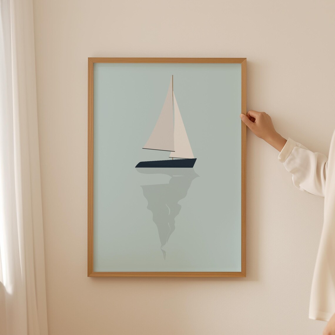 Tiny Sailboat Minimalist Ocean Poster, Beach Decor