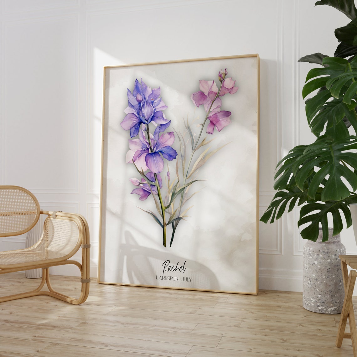 Penelope Personalized Red Rose June Watercolor Single Stem Poster - Image 4