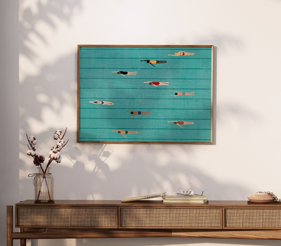 People Swimming in the Pool Summer Art Print - Image 3