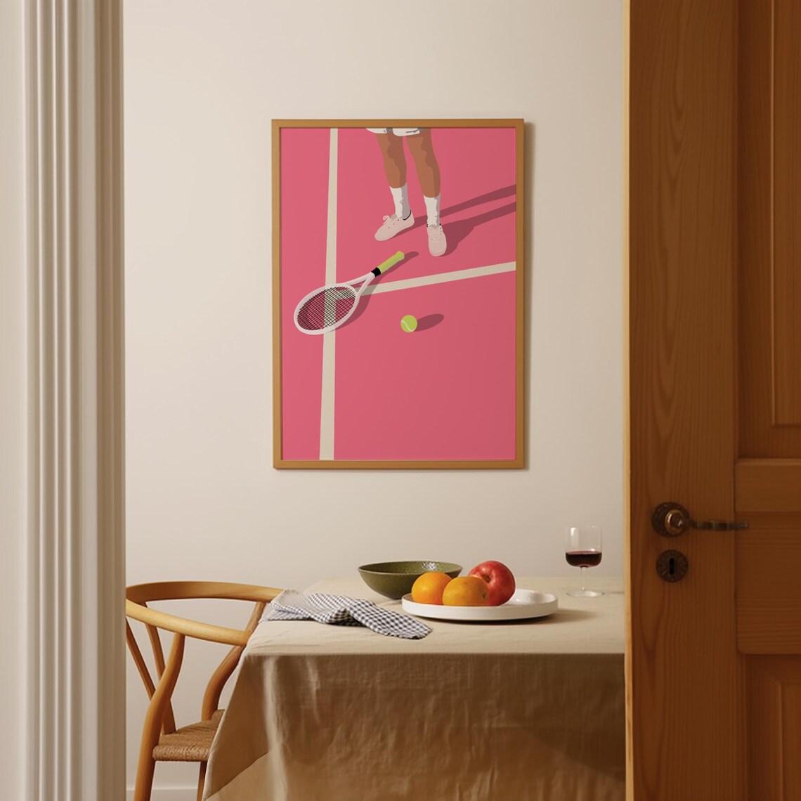 Pink Tennis Court Print, Retro Minimalist Art - Image 2