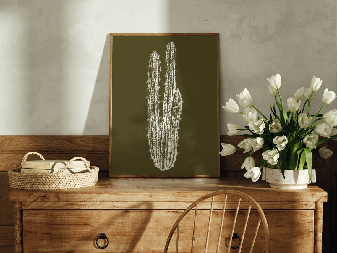 Cactus Line Art Dark Olive Botanical Minimalist Desert Art Poster - Image 4