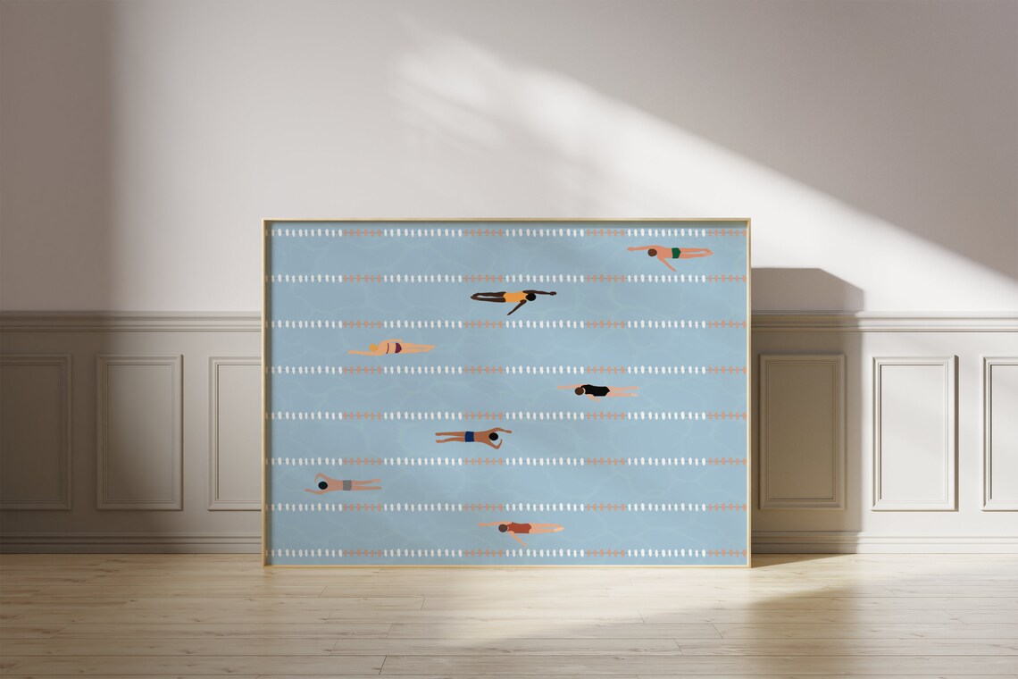 Tiny Swimmers Art Print, Minimalist Summer Poster - Image 3