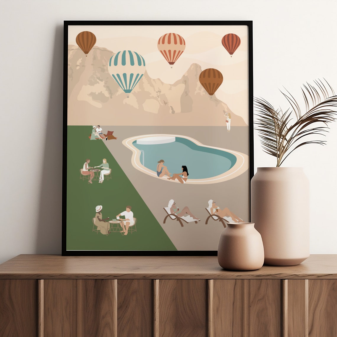 Hot Air Balloons Resort Pool Desert Minimalist Travel Art Poster - Image 2