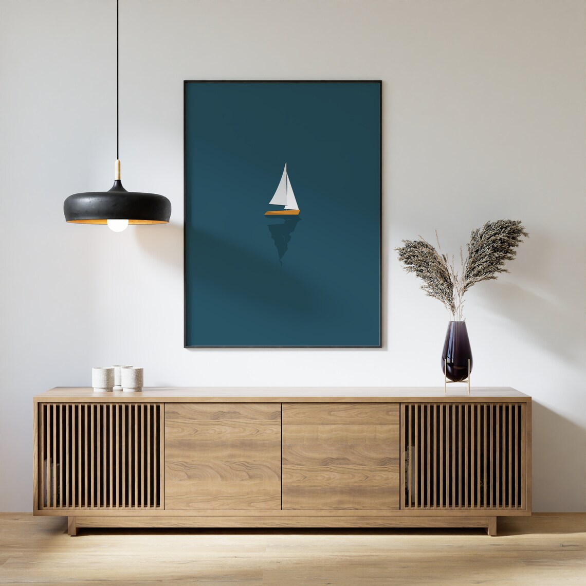 Tiny Sailboat Minimalist Ocean Poster, Nautical Decor - Image 3