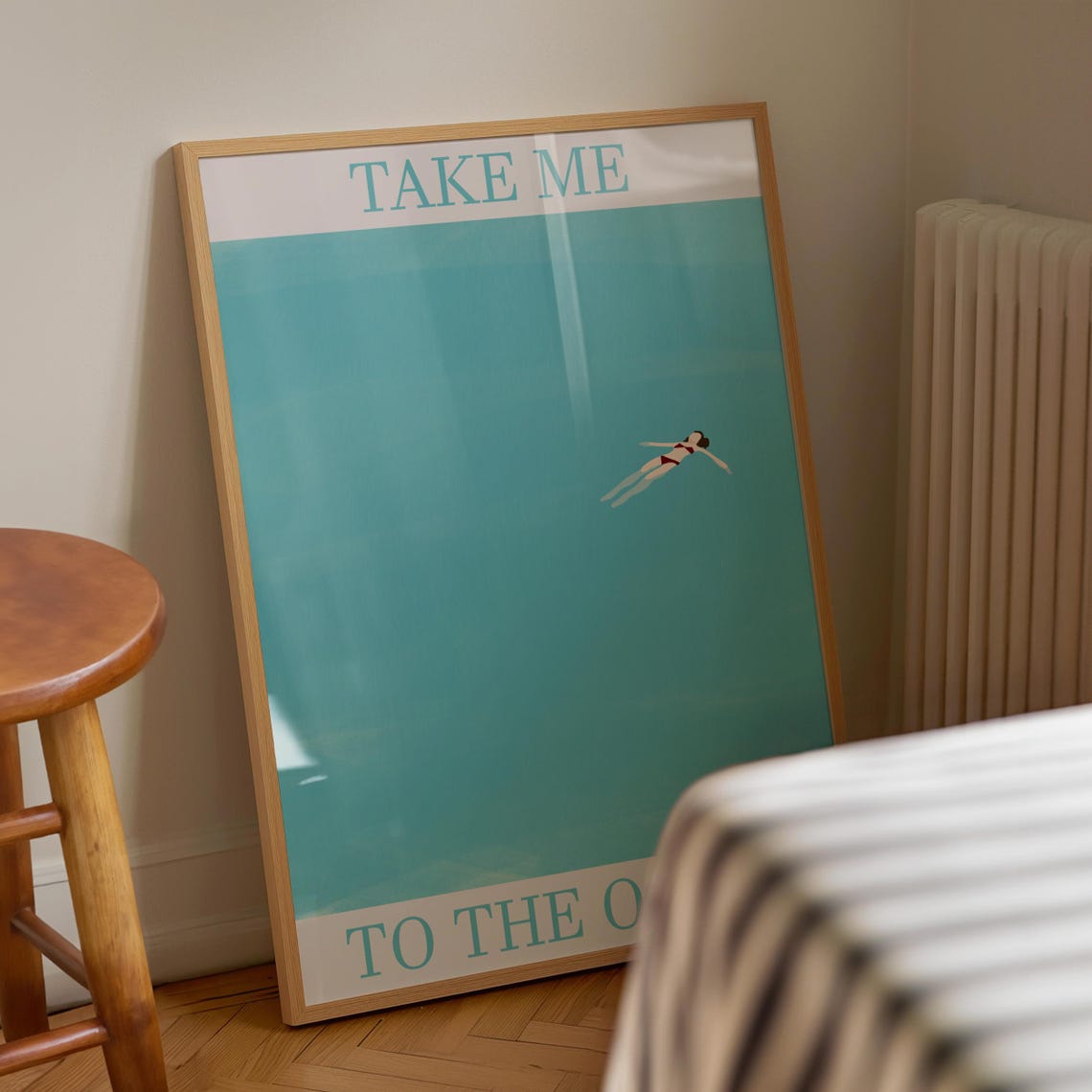 Take Me To The Ocean Swimmer Turquoise Sea Minimalist Poster - Image 3