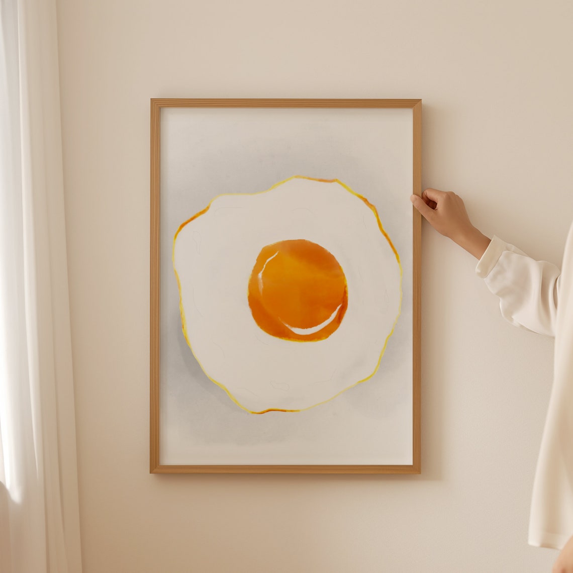 Sunny Side Up Fried Egg Watercolor Minimalist Kitchen Art Poster