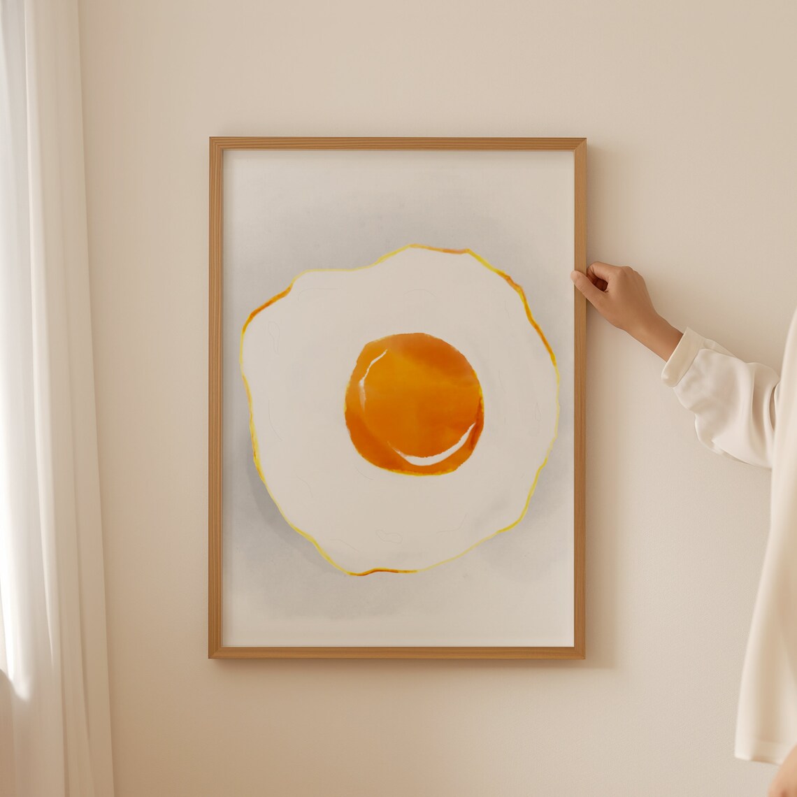 Sunnyside Up Egg Art Cute Kitchen Food Decor Watercolor Fried Egg Print Instant Wall Art