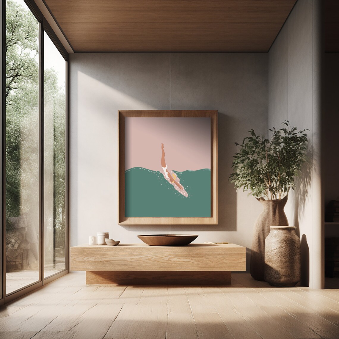 Woman Diving In Pool Vintage Print, Retro Swimming Pool - Image 2
