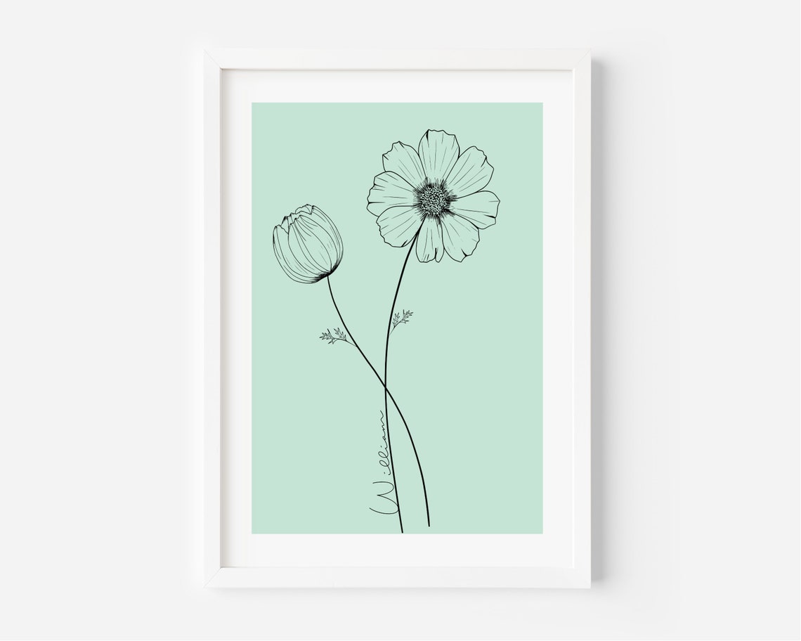 Charlotte Personalized Dandelion Line Art Mint Green Minimalist Poster - Image 3