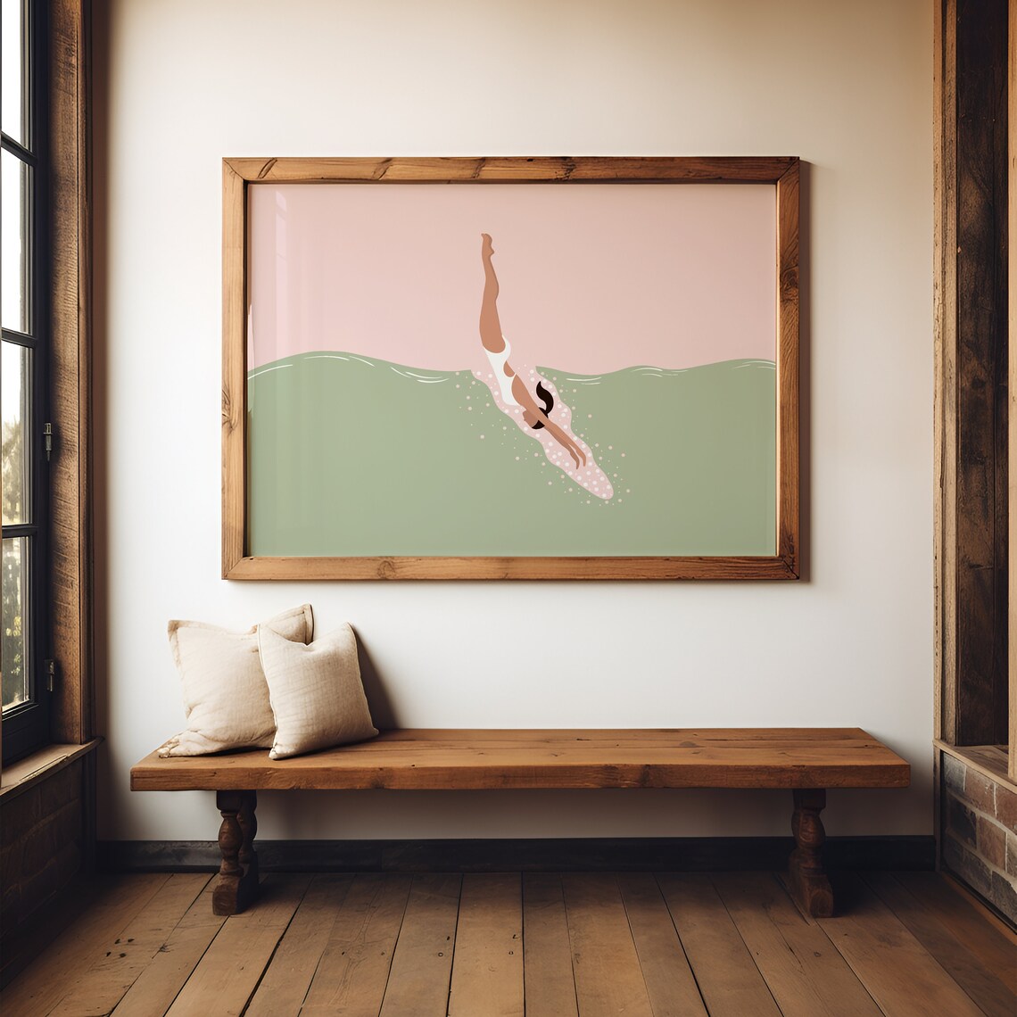 Retro Swimmer Diving Art Print, Vintage Pool Decor - Image 4