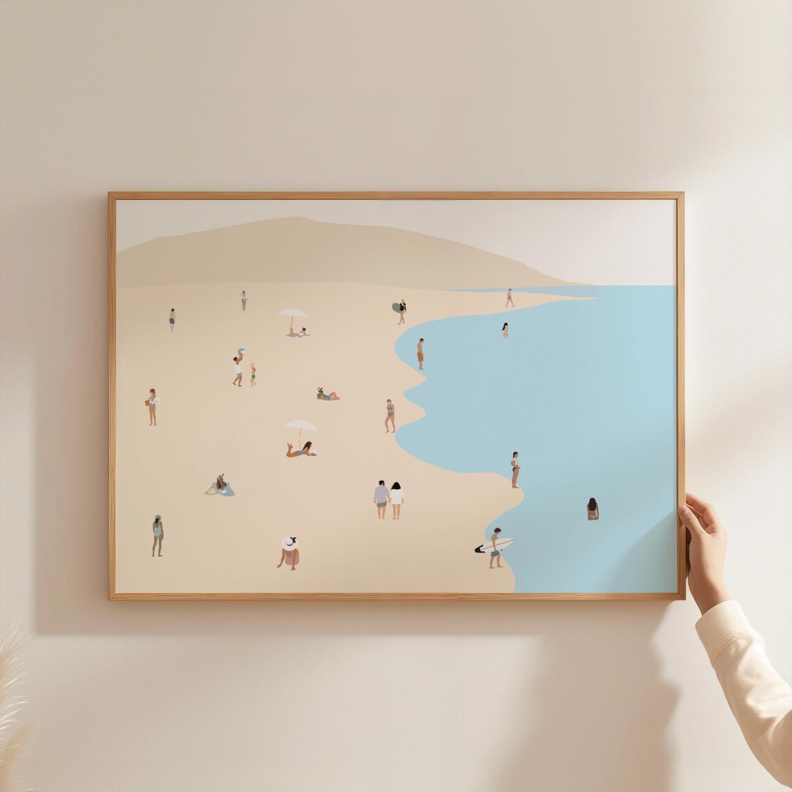 Minimalist Beach People Swimming Vintage Art Print