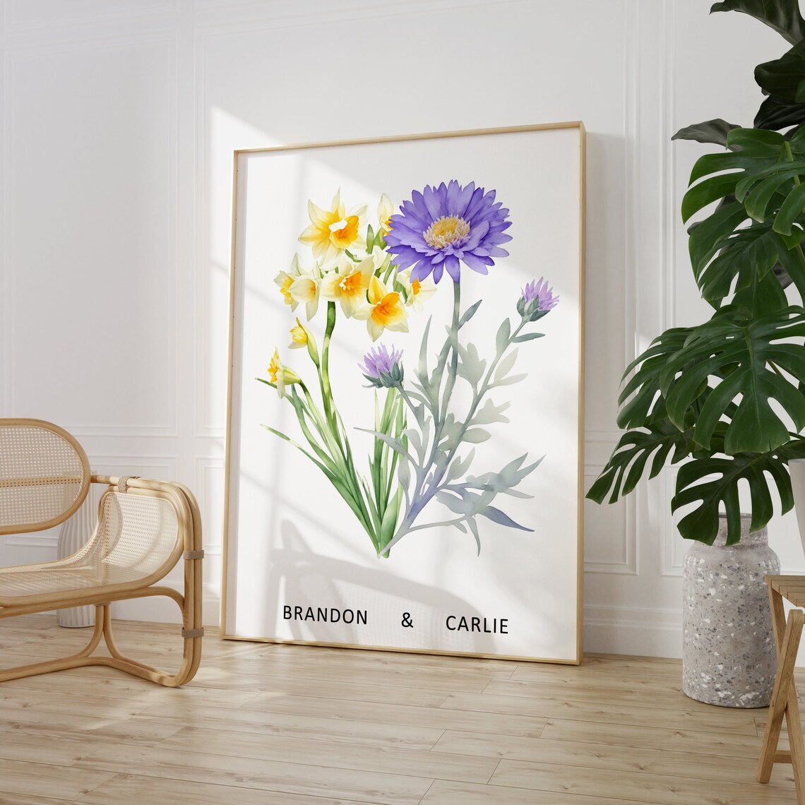 Family Birth Flower Bouquet Watercolor Custom Art Print - Image 3