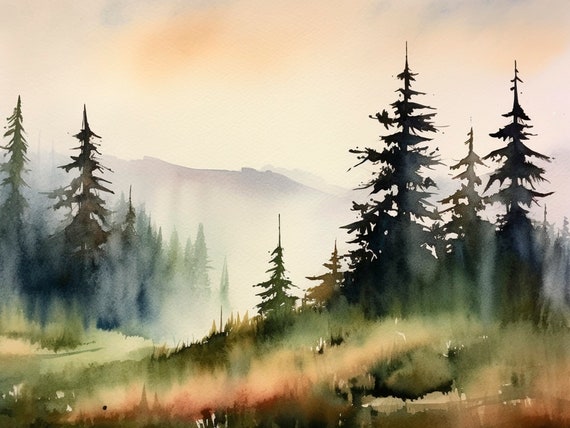 Shenandoah Wall Painting Virginia Landscape Art Print Misty Pine Forest Watercolor Artwork Wall Art By Feelingprints