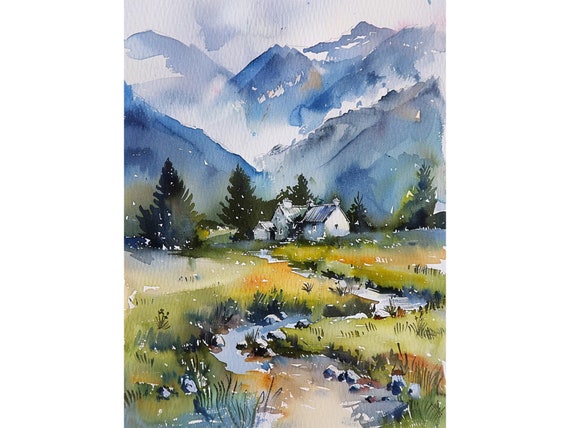 Ben Nevis Painting Scotland Landscapes Watercolor Art Print Forest Cabin Wall Art Scottisch Mountains Artwork By Feelingprints