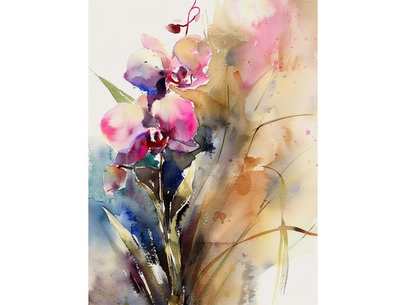 Orchid Watercolor Art Print Japanese Style Abstract Floral Artwork Farmhouse Rustic Wall Art Print Mothers Day Gifts By Feelingprints