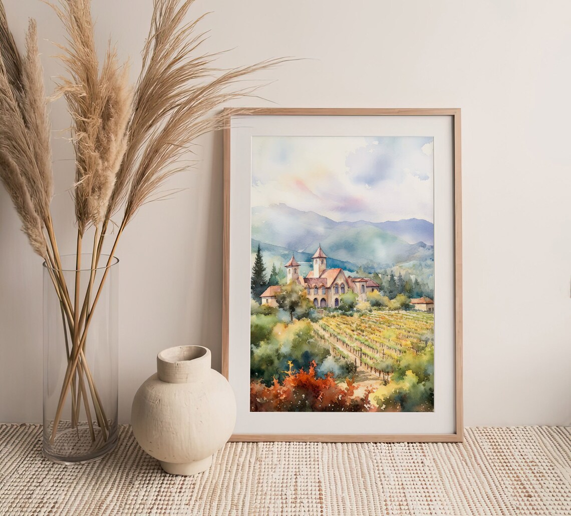 Napa Valley Vineyard Winery Estate Watercolor California Poster - Image 5