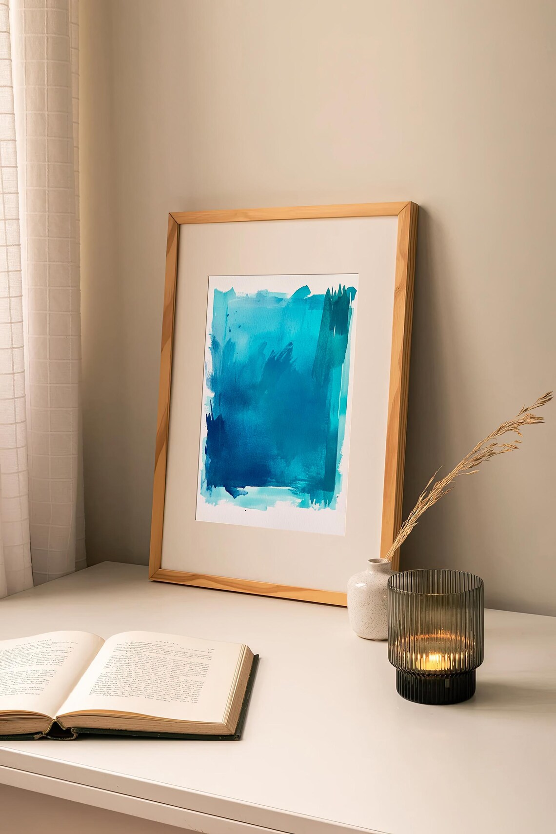 Turquoise Blue Abstract Watercolor Wash Bold Minimal Modern Art Poster - Image 2
