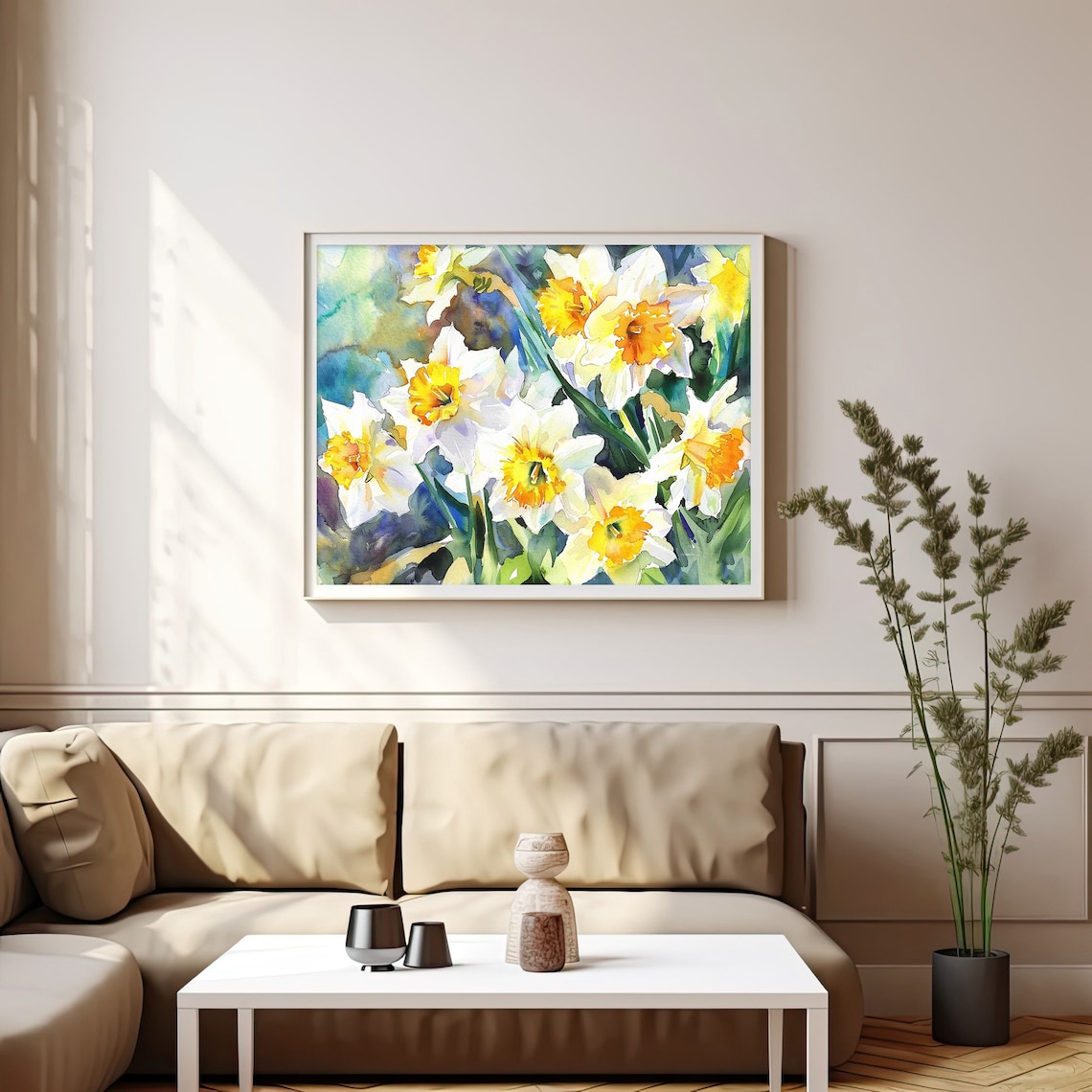 Daffodils Watercolor Art Print, Spring Floral Meadow - Image 4