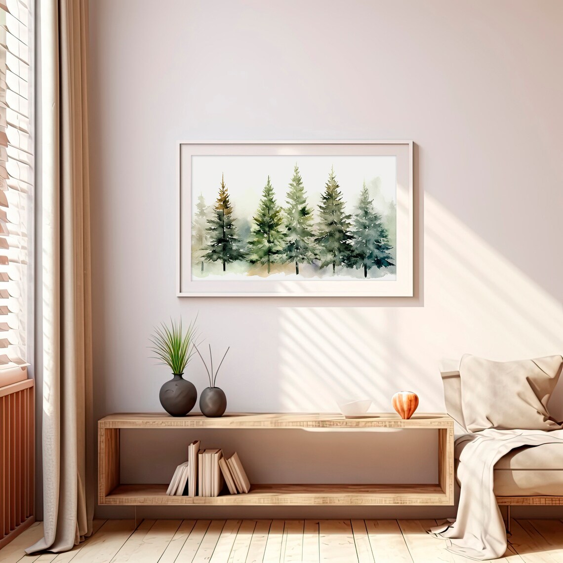Stunning Misty Evergreen Pine Forest Foggy Green Watercolor Poster - Image 3