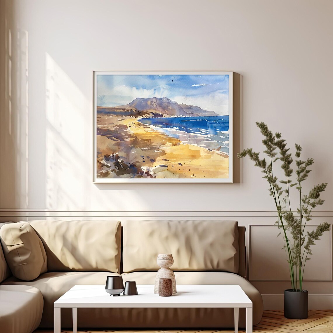 Lanzarote Golden Beach Volcanic Coast Watercolor Spain Poster - Image 3