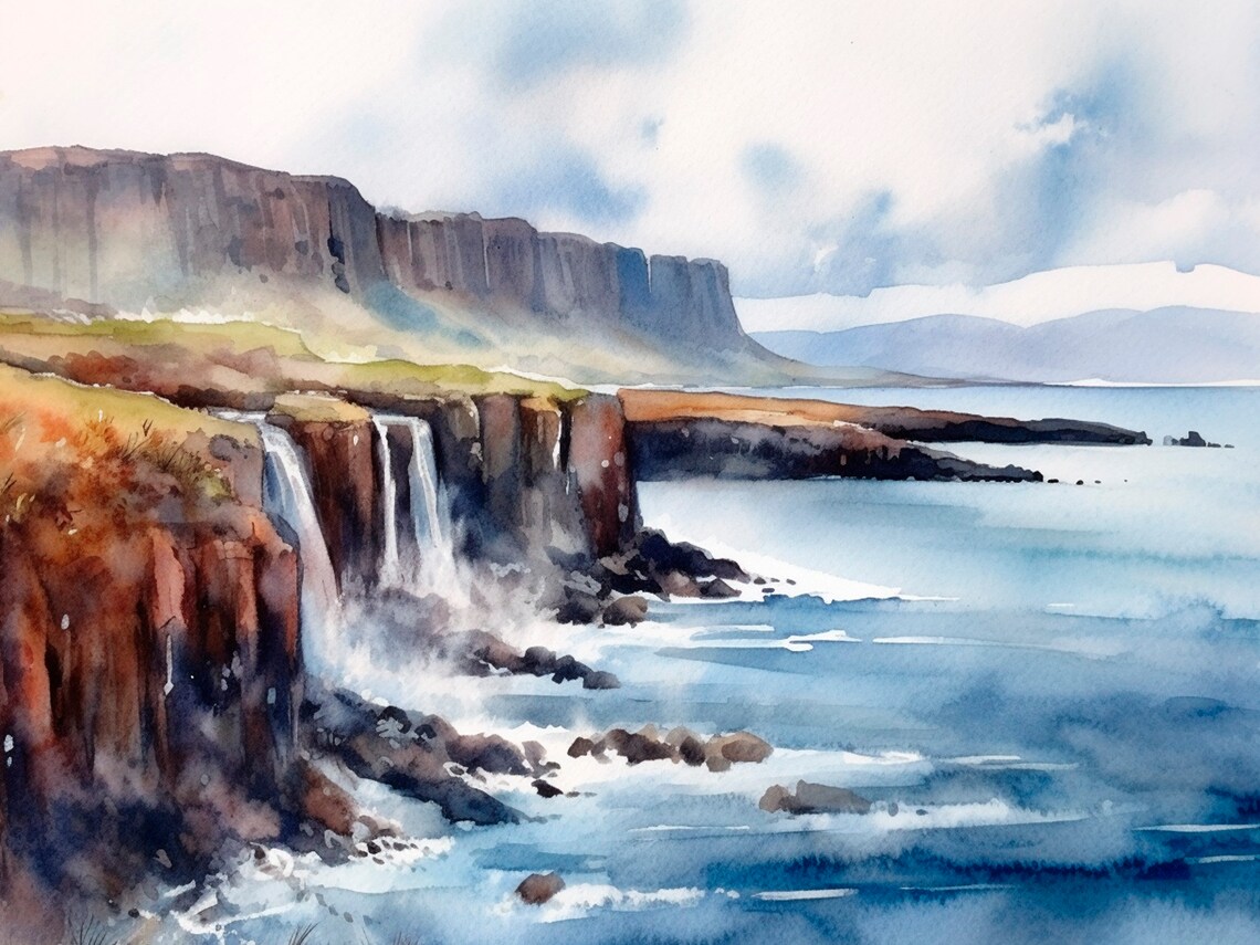 Isle Of Skye Watercolor Art Print, Scotland Seascape