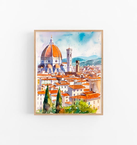 Florence Cityscape Watercolor Art Print, Travel Poster