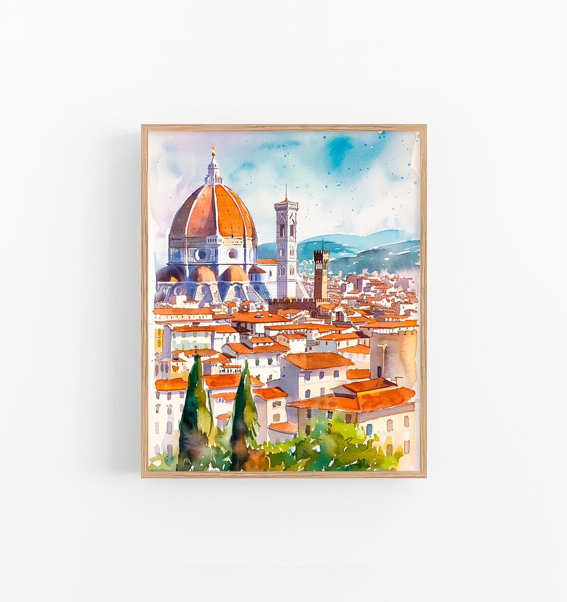 Florence Cityscape Watercolor Art Print, Travel Poster