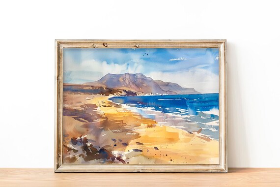 Lanzarote Watercolor Art Print Spain Seascape Watercolor Painting Spanish Island Wall Art Decor By Feelingprints