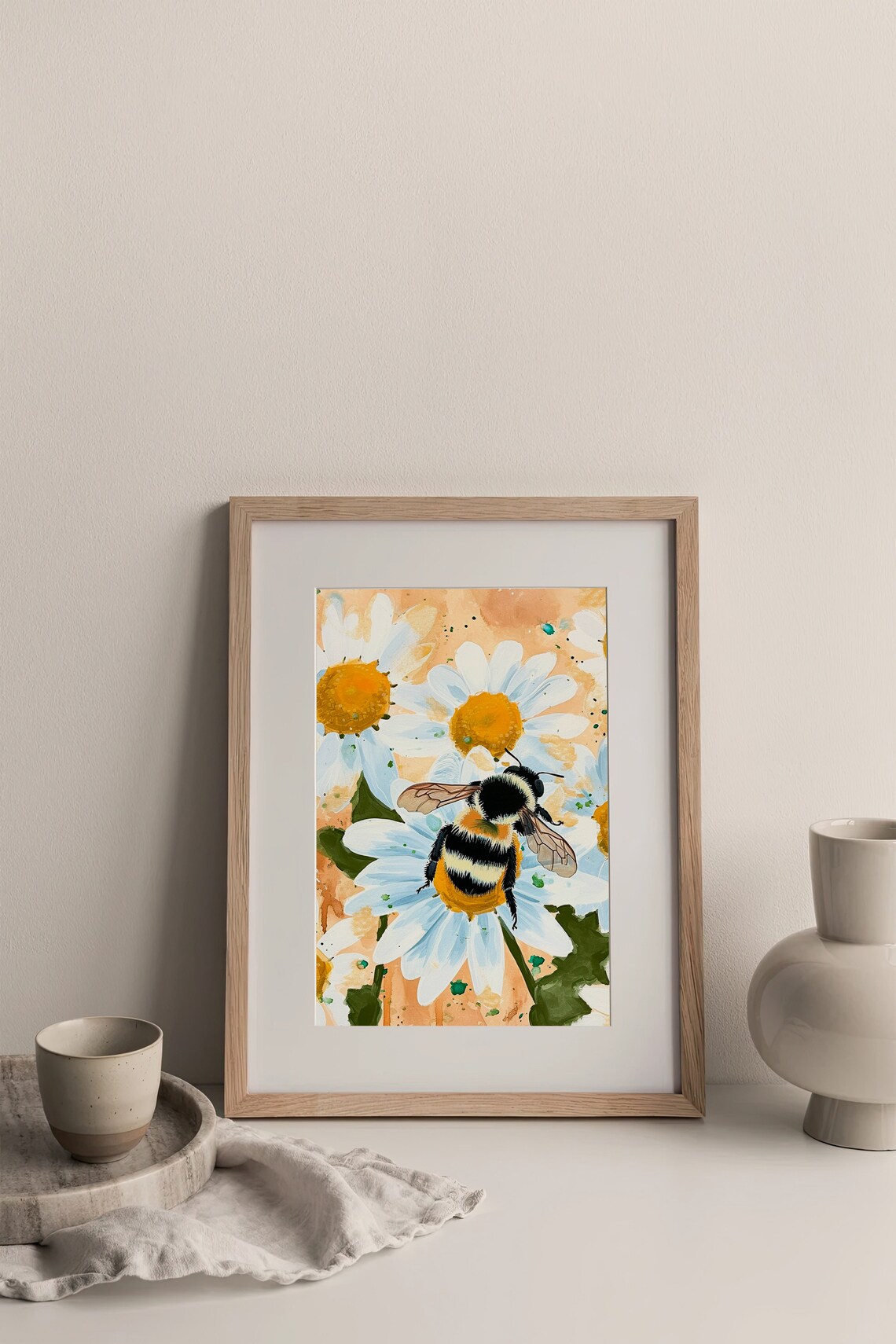 Bumblebee On White Daisies Watercolor Pollinator Garden Poster - Image 3