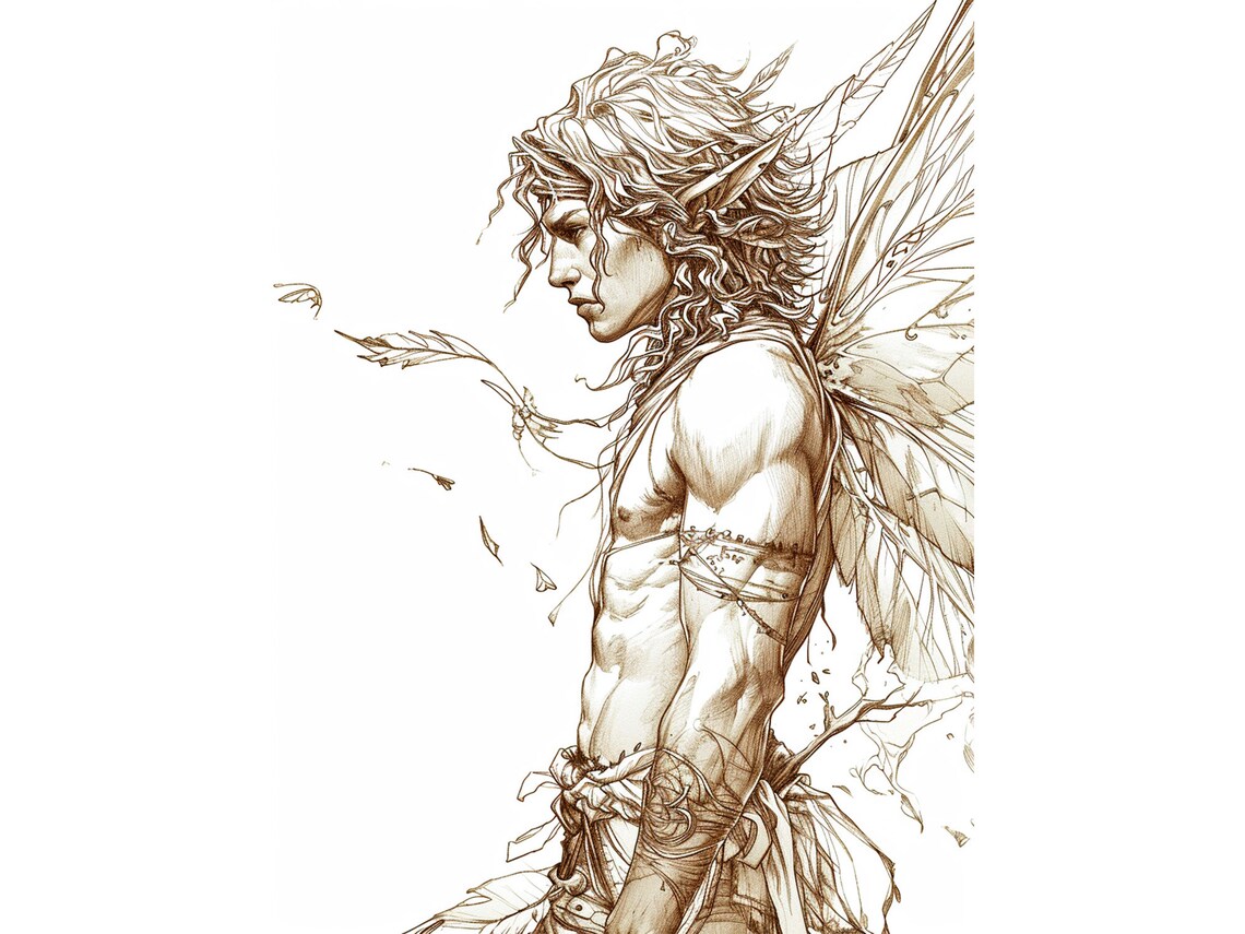 Fairy Watercolor Line Art Print, Fairy Tale Poster