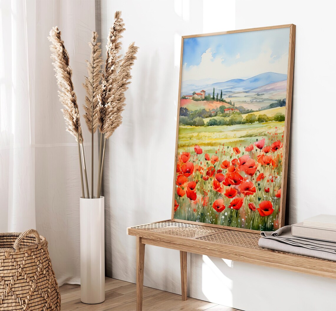 Tuscany Poppie Fields Watercolor Art Print - Image 2
