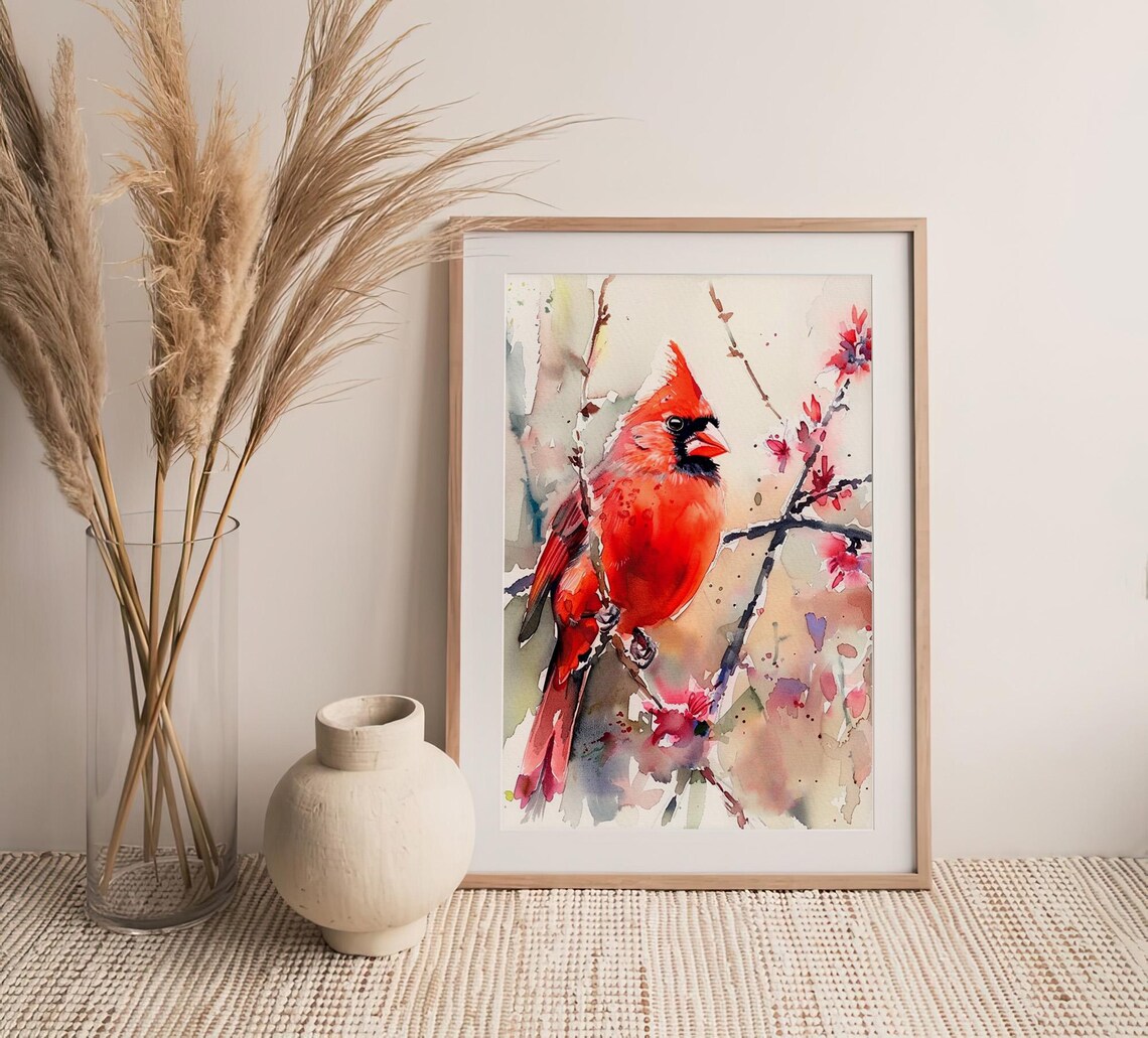 Red Cardinal Watercolor Bird Art Print, Chickadee - Image 3