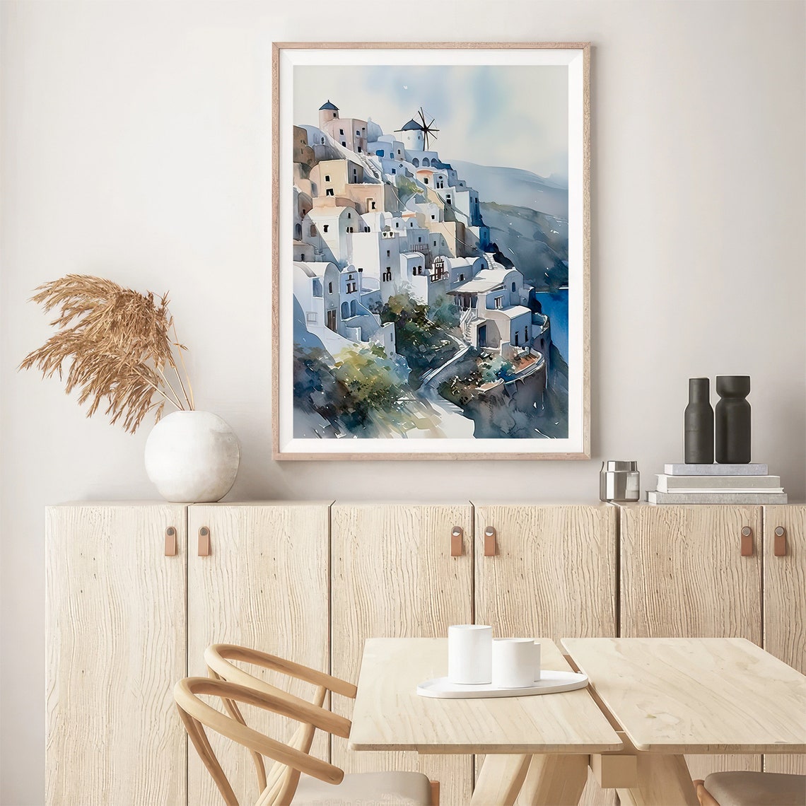 Mykonos Greece Whitewashed Village Windmill Watercolor Travel Poster - Image 3