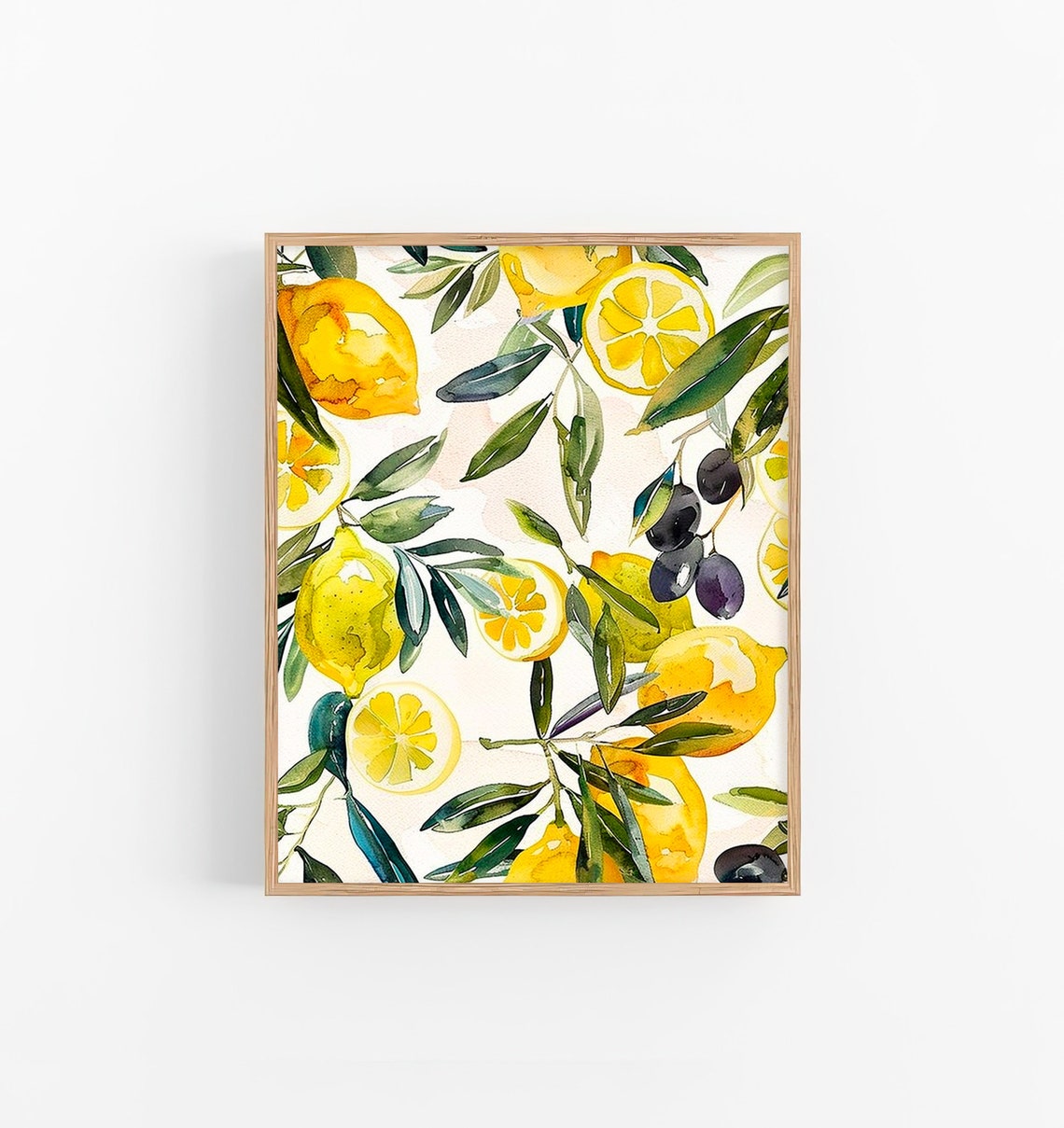 Lemons And Olives Watercolor Botanical Citrus Kitchen Art Print