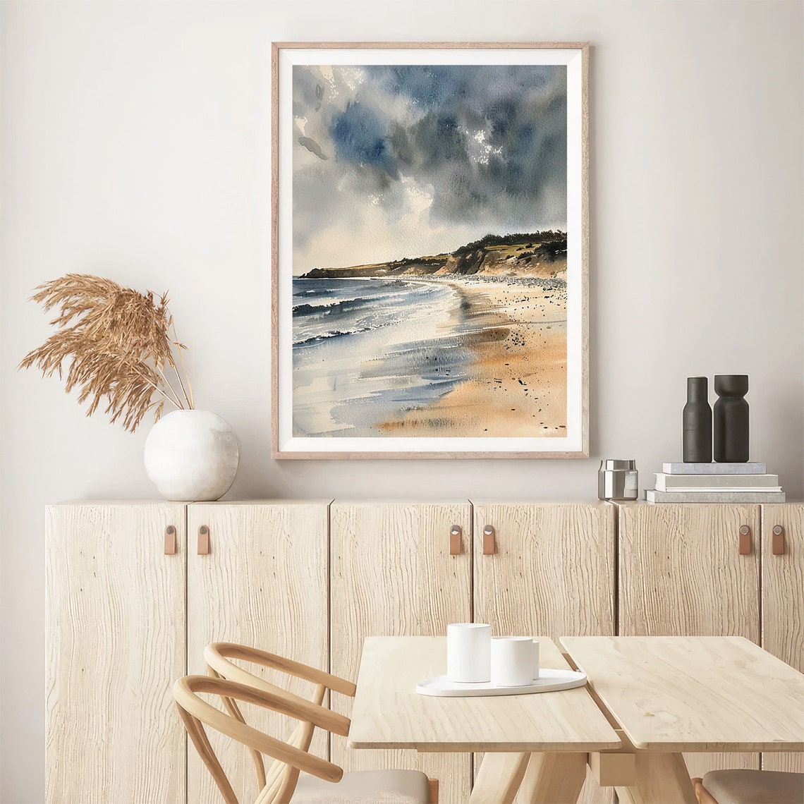 Cornwall Coastline Watercolor Sandy Beach Waves Headland Poster - Image 5