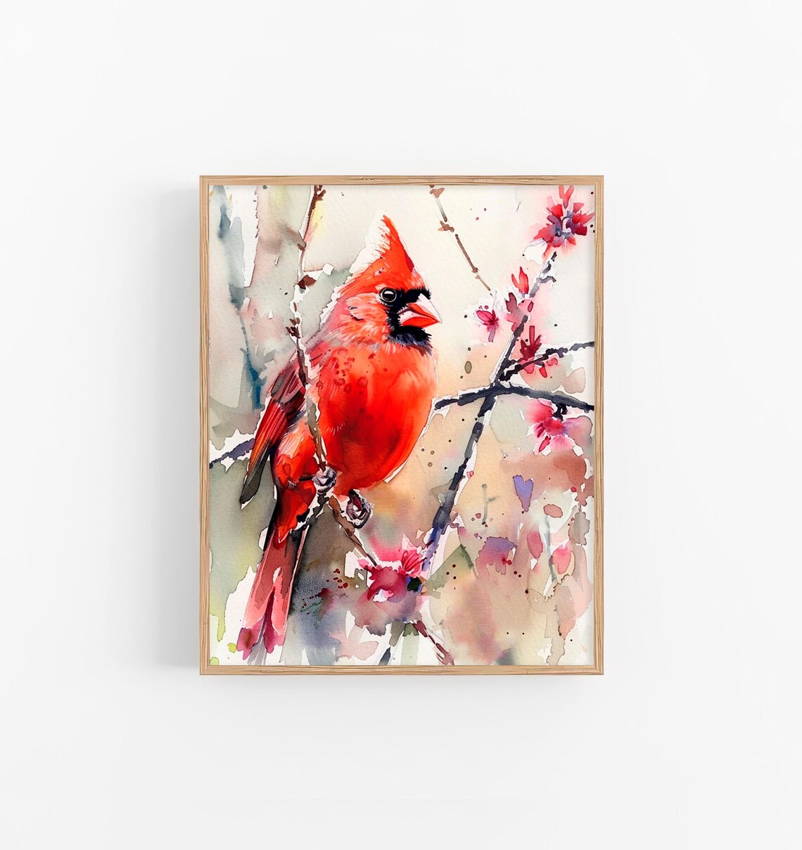Red Cardinal Watercolor Bird Art Print, Chickadee