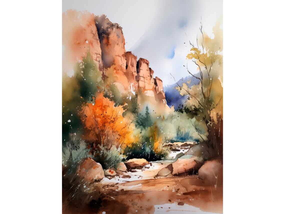 Colorado Springs Watercolor Art Print, Mountain Landscape