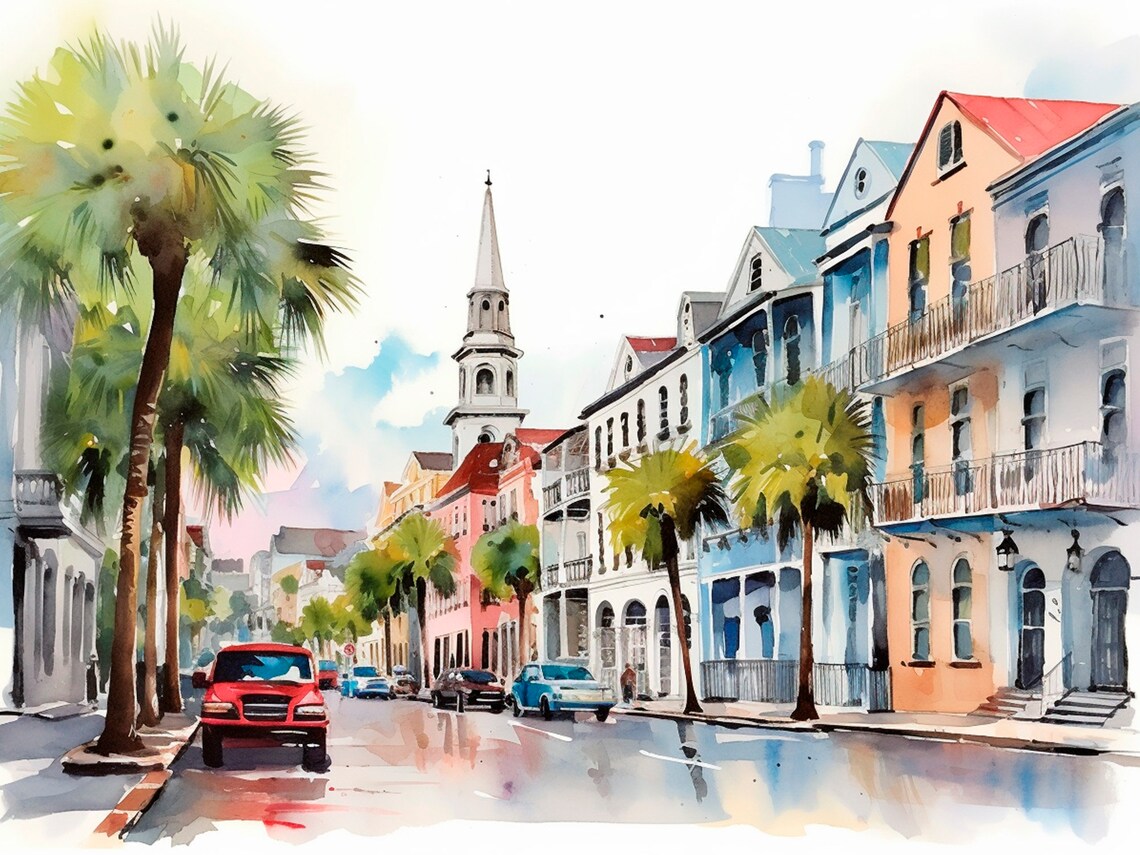 Charleston Watercolor Cityscape Art Print