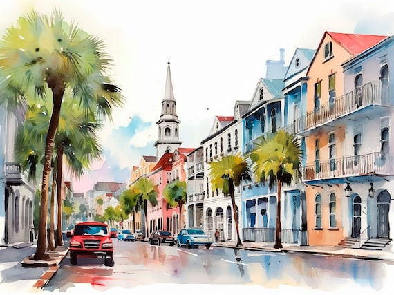 Charleston Watercolor Cityscape Art Print