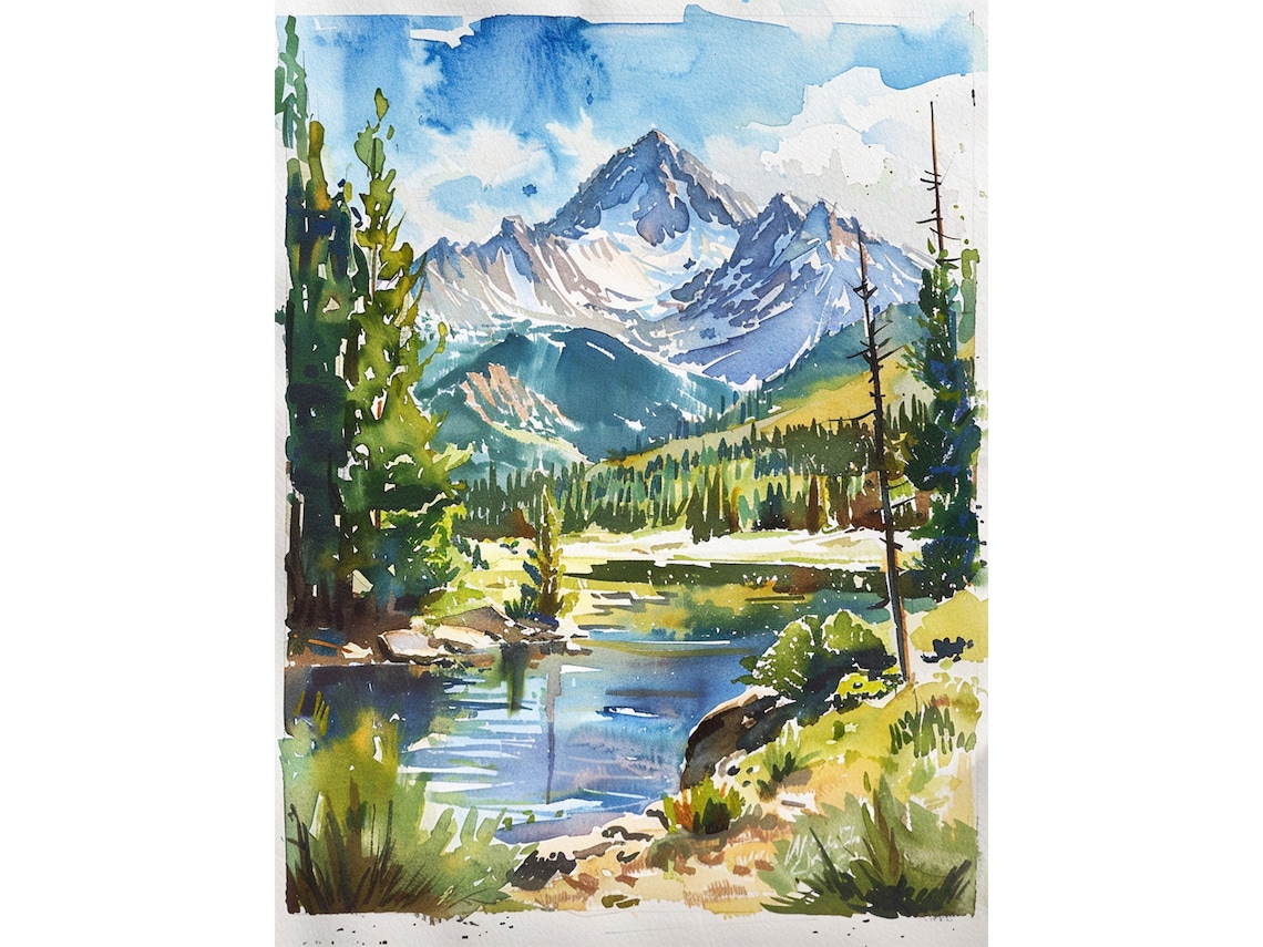 Rocky Mountains Forest Watercolor Art Print, Colorado