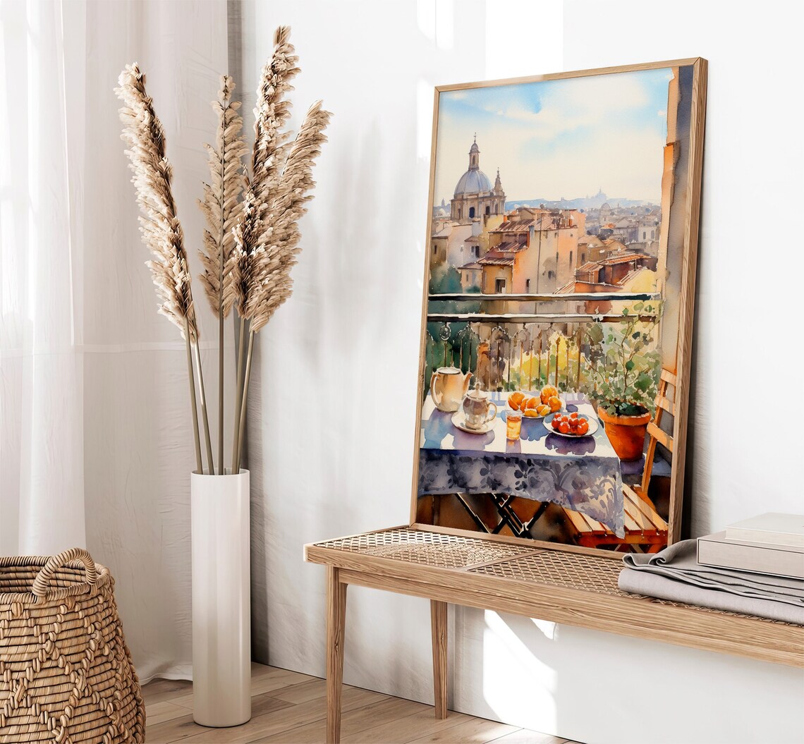 Sicily Breakfast Watercolor Art Print, Italy Cityscape - Image 3