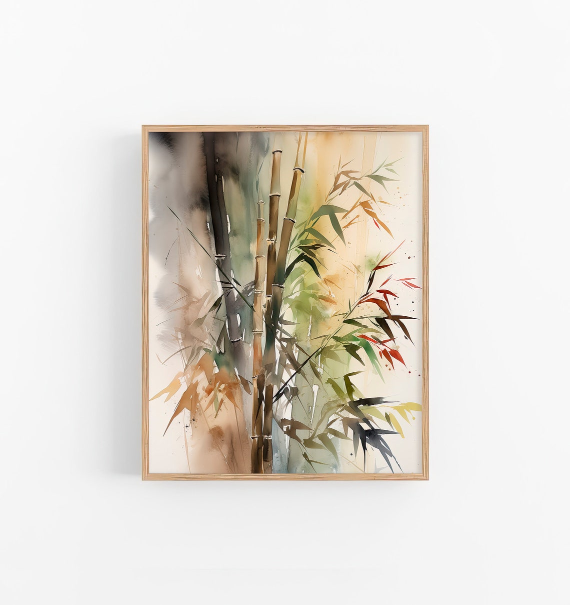 Bamboo Watercolor Stalks Minimalist Botanical Asian Style Poster